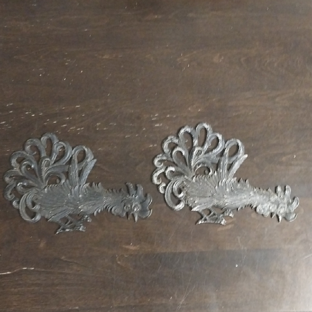Vintage -Sexton-Black Peacock Metal Wall Accents - Pair